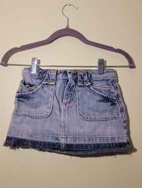Old Navy Faded Blue Denim Mini Skirt with Frayed Edge